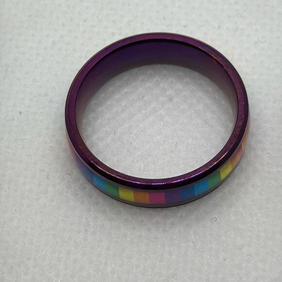 NWOT Size 12 Metallic purple titanium steel band with rainbow enamel - Picture 3 of 5